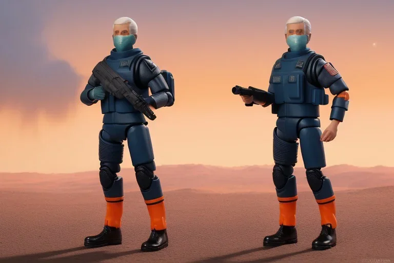 Mike Pence G.I. Joe toy figure With a bazooka And jetpack space force Blue fabric uniform, fluorescent orange, black Moonboots