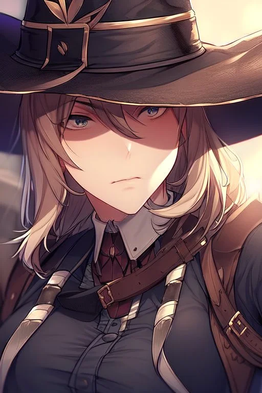 Clear focus, High resolution, female Gunslinger, close up, Gunslinger, Cowboy, cowboy hat, serious face,