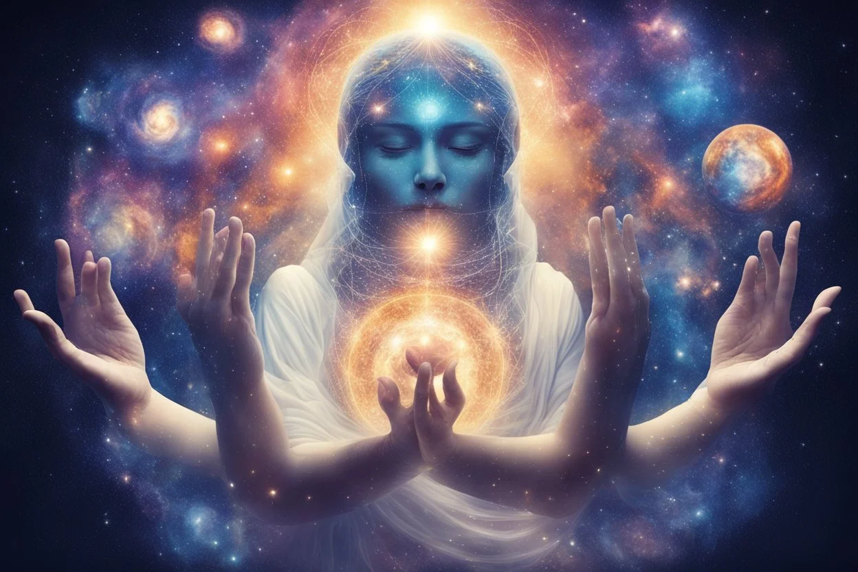 kundalini, connected to the universe, galaxy, soul holding universes in few hands