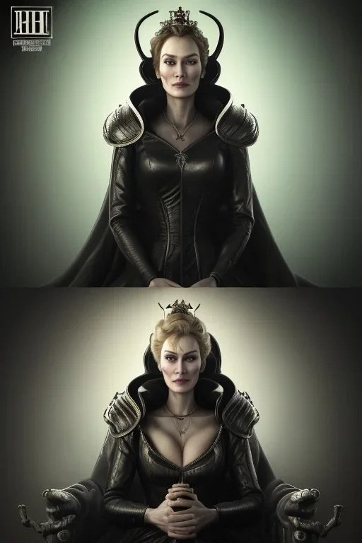 Cersei Lannister as evil queen in black leather coat, busty, cleavage, voluptuous, lena headay, angry, stern look. character design by cory loftis, fenghua zhong, ryohei hase, ismail inceoglu and ruan jia. unreal engine 5, artistic lighting, highly detailed, photorealistic, fantasy