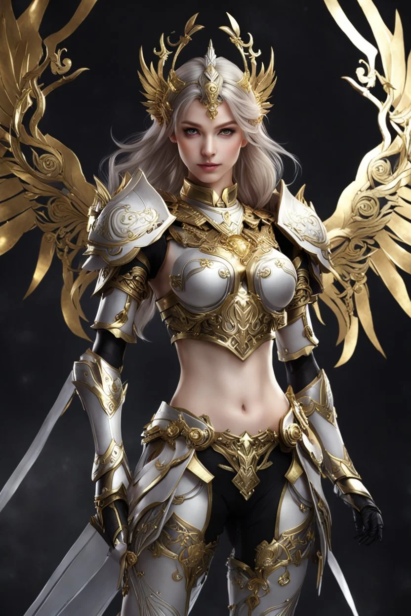 Realistic photography,front_view, Beautiful super model European girl dressing Angel Queen, silver wings,looking at viewer,traditional dress ornaments mechanical armor china warframe traditional, intricate armor, delicate golden shine bright filigree, intricate filigree, black metalic parts, detailed part, jewelry diamonds,dynamic pose,abstrac background, dynamic lighting, epic fantasy concept art by noah bradley