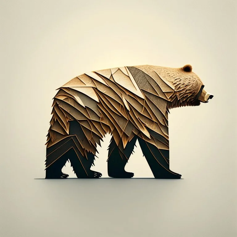 combine textured log with shape of a bear, graphic style, minimalistic,clean