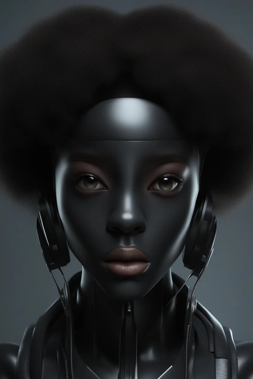 futuristic black character with a little afro, ultra hd et realistic art