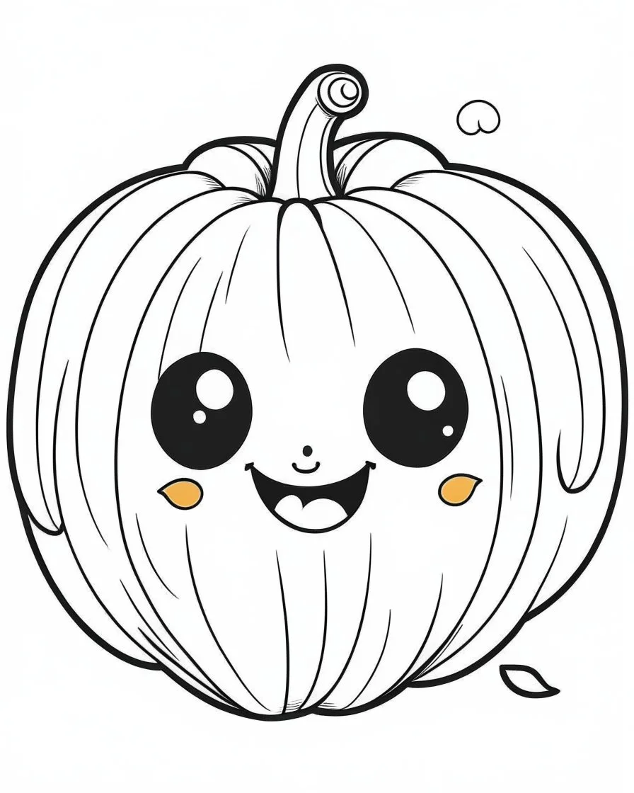 outline art for halloween coloring pages for kids with cartoon cute happy pumpkin , white background, Sketch style, full body, only use outline, clean line art, white background, no shadows and clear and well outlined, coloring page for kids, kawaii style