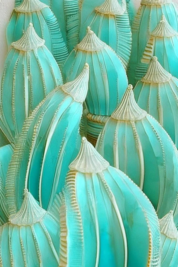 Turquoise arches in vertical Nautilus shells by artist "Old Poppycock"