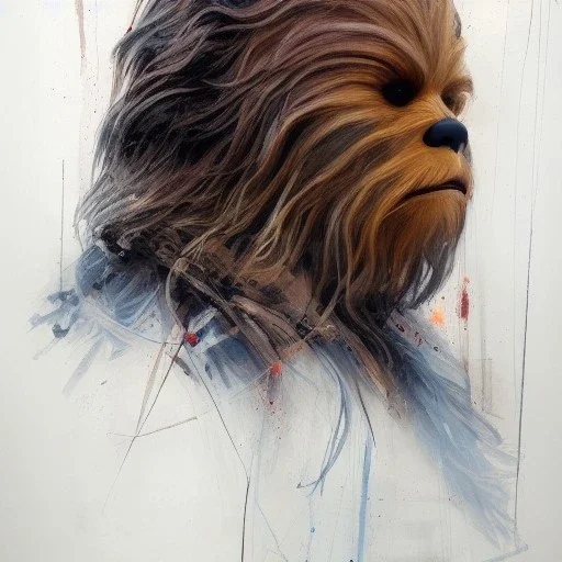 photorealistic and intricate portrait of chewbacca in star wars by Agnes Cecile, wearing beskar armor, deep dark colors, hyperdetailed, 32K, oil on canvas,