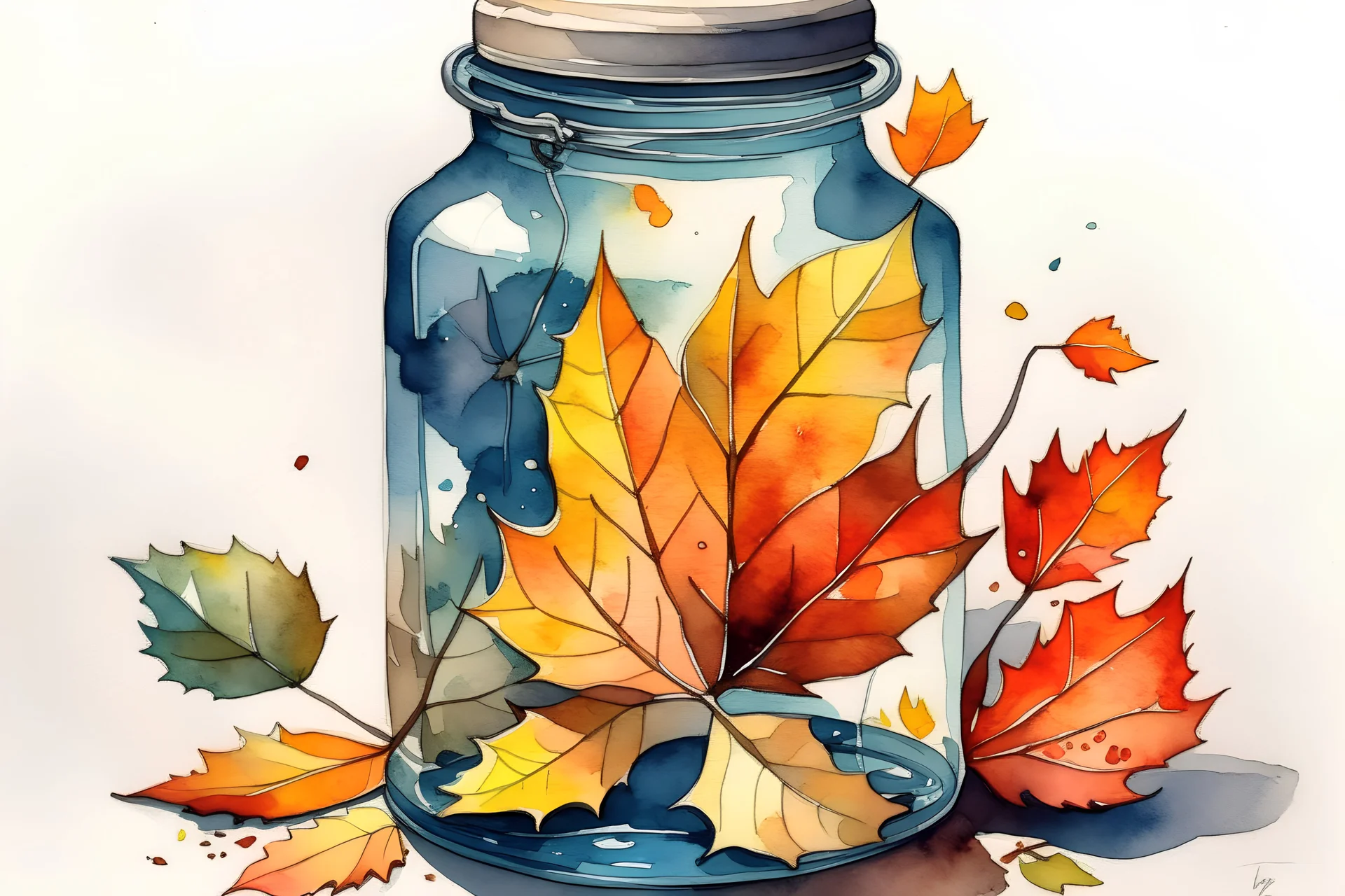 fall leafs jar watercolor