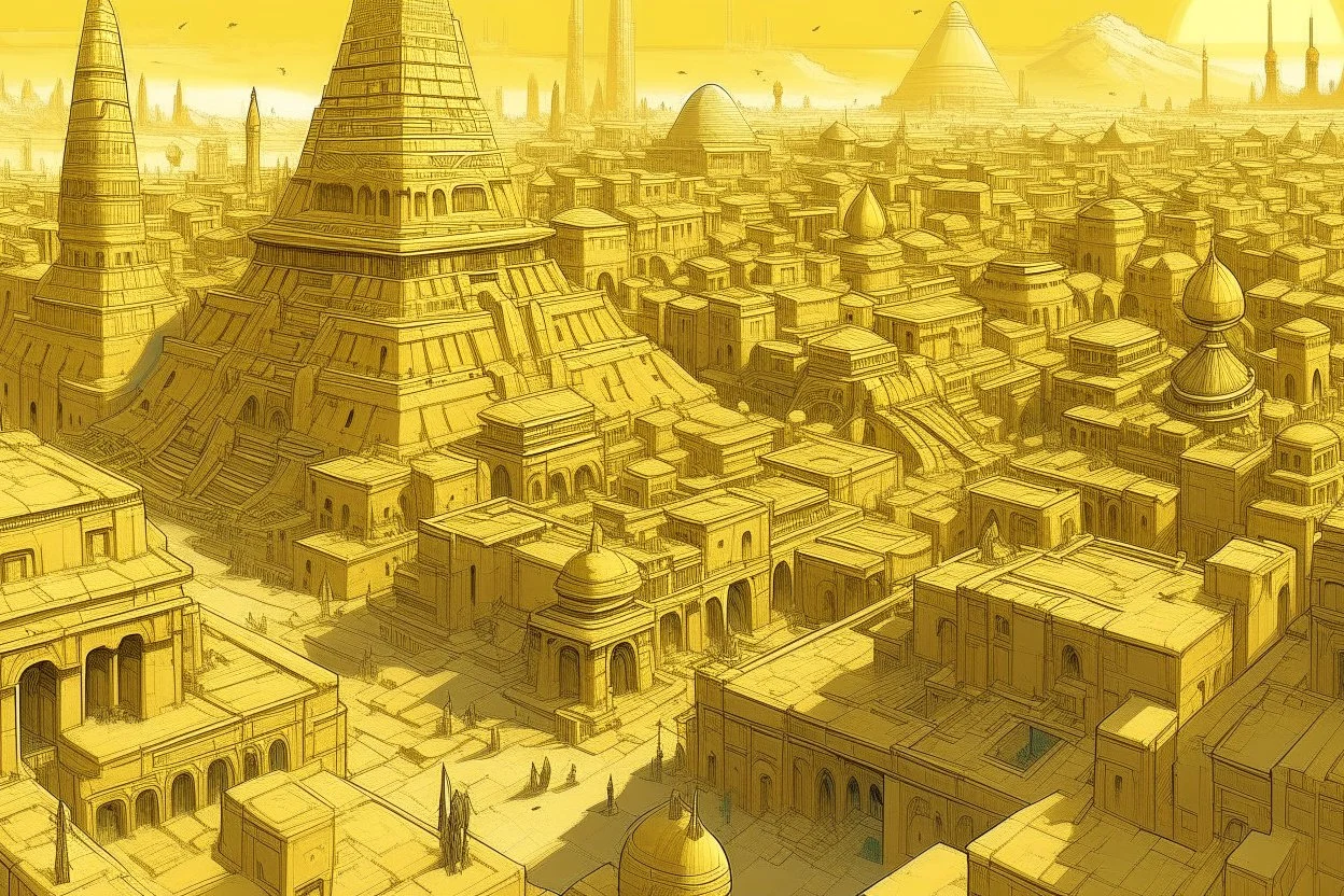 A light yellow electrical Egyptian city painted by Zosan