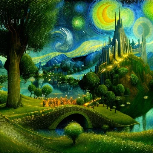 Epic Drawing of scenery of The LOTR estilo Van Gogh 4k