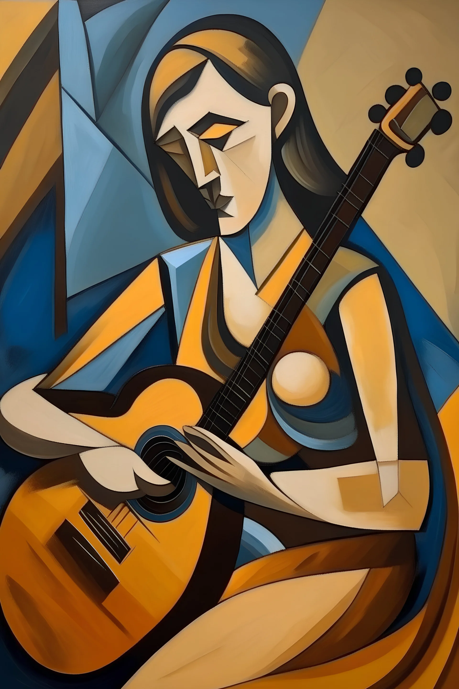 Early cubism lady playing guitar