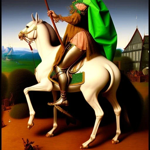 fullbody portrait of beautiful booty busty with big green eyes woman riding a horse by JAN VAN EYCK 8k