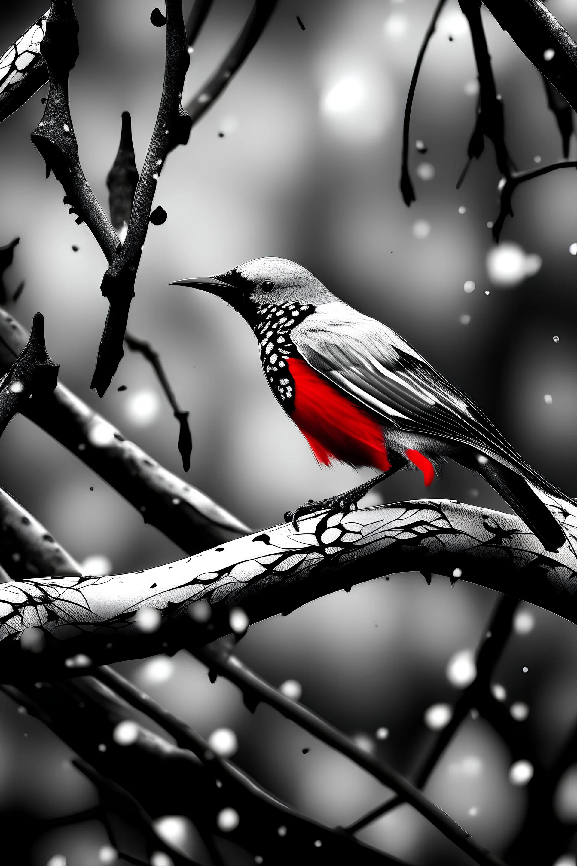 The month of January as a bird in black and white with a splash of red.