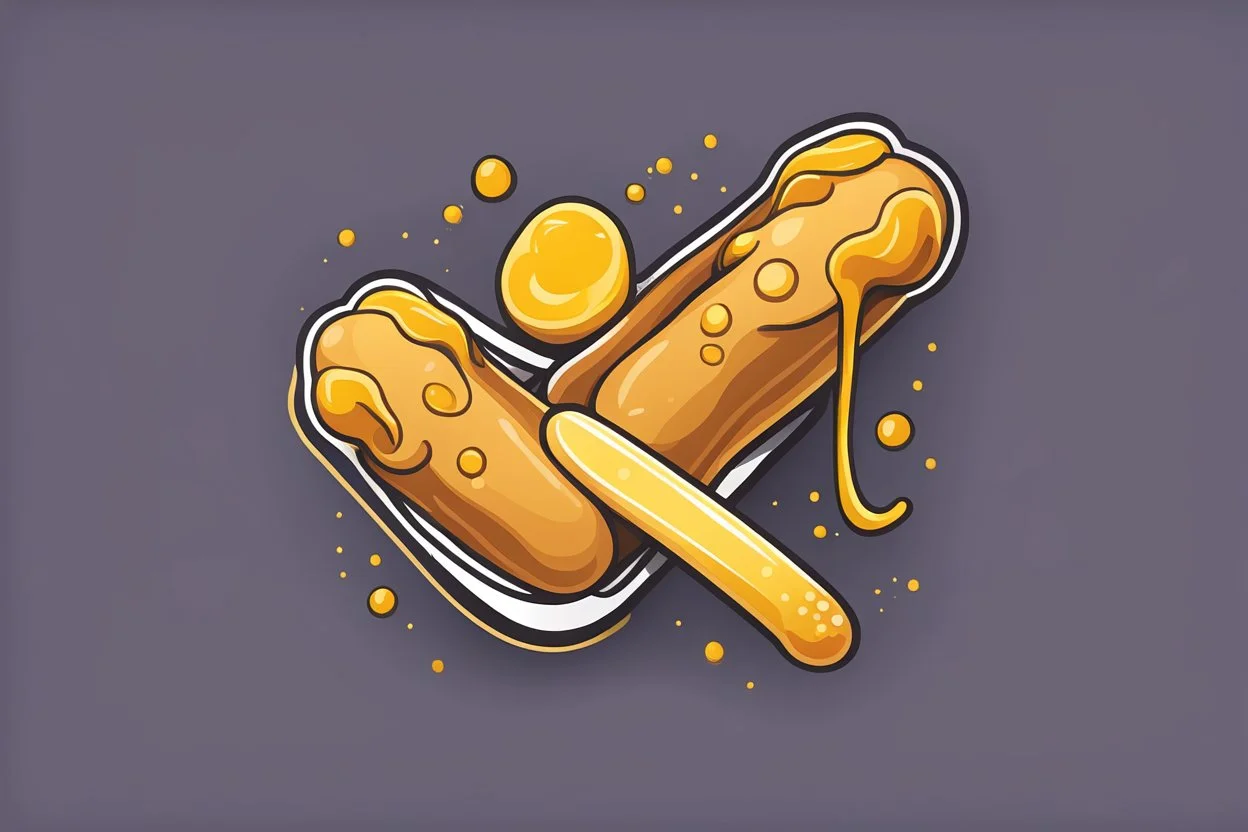 corndog with mustard, clean vector style, bold outline