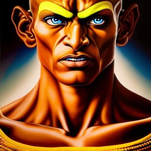 Ultra detailed fullbody Portrait in oil on canvas of Street Fighter- Dhalsim,extremely detailed digital painting,ultrarealistic skin,intense stare, extremely detailed face, crystal clear eyes, mystical colors ,perfectly centered image, perfect composition, rim light, beautiful lighting,masterpiece ,8k, stunning scene, raytracing, anatomically correct, in the style of Simon Bisley and Ohrai Noriyoshi and robert e howard and Steve Jung and frank frazetta.