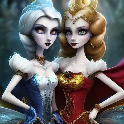 extrem tim burton style of the evil stepsisters, sharp focus, beautiful eyes