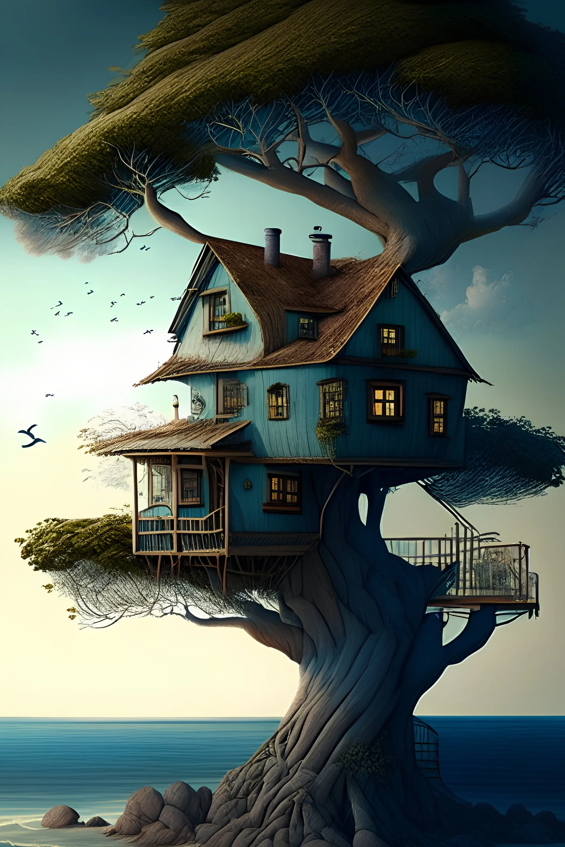 Plano de una casa frente al mar, treehouse