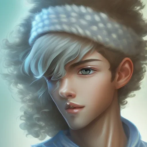 beautiful 12 year old arabic boy with curly hair and light blue eyes