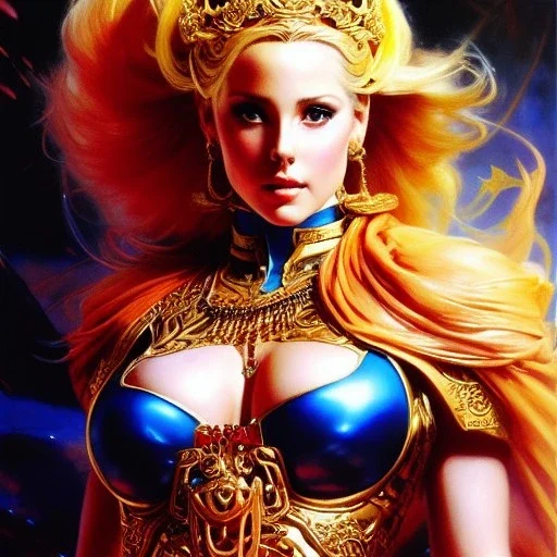 Drawing of beautiful face,'beautiful,Busty blonde Cammy',intense stare, ancient skintight armor, balanciaga fashion clothe painting by gaston bussiere, greg rutkowski, yoji shinkawa, yoshitaka amano, tsutomu nihei, donato giancola, tim hildebrandt, Oil on canvas, cinematic composition, extreme detail,fit full head inside picture,16k