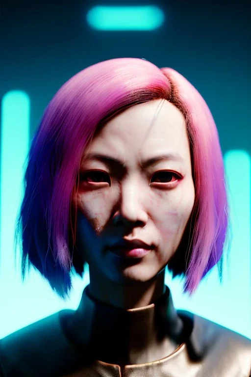 Cyberpunk portrait, Asian woman:: symmetry photography, cyberpunk, pink hair, makeup, long line eye, light iris eye, :: kenzo fashion style, latex coat :: cinematic, Ultra realistic, dark scene, soft color, highly detailed, unreal engine 5, RTX, ultra detail, 3d, finely drawn, high definition.