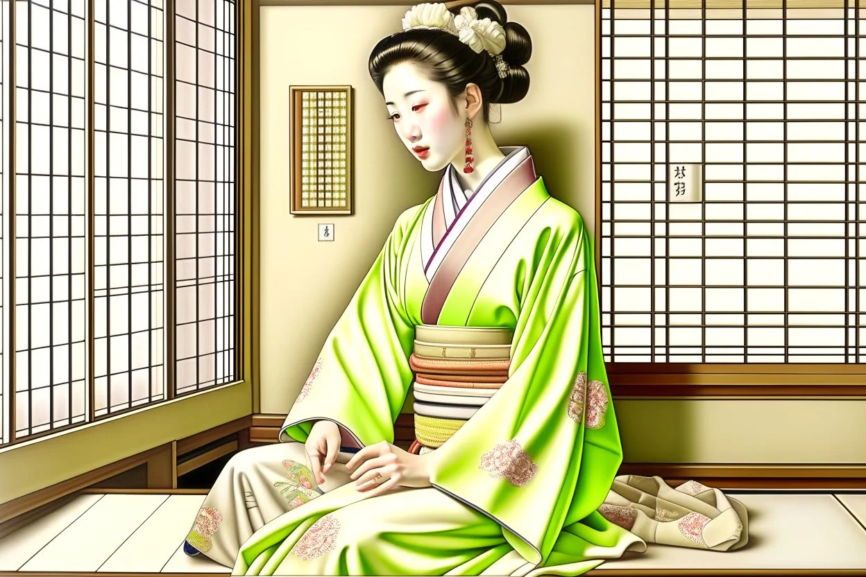 **Orientalism masterpiece of woman in geisha clothes interior is hyper detailed --ar 13:10 --v 5.1