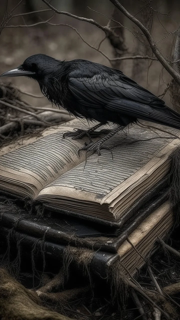 black vein, human veins, mixing together a lot of them, like a forest, big and small veins a lot of them, a crow standing an old book