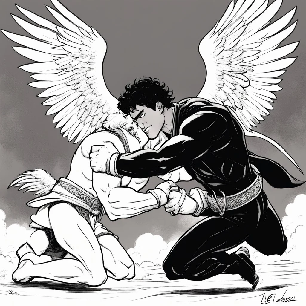 [comic book art by Le Tendre et Loisel] Jacob wrestling with angel