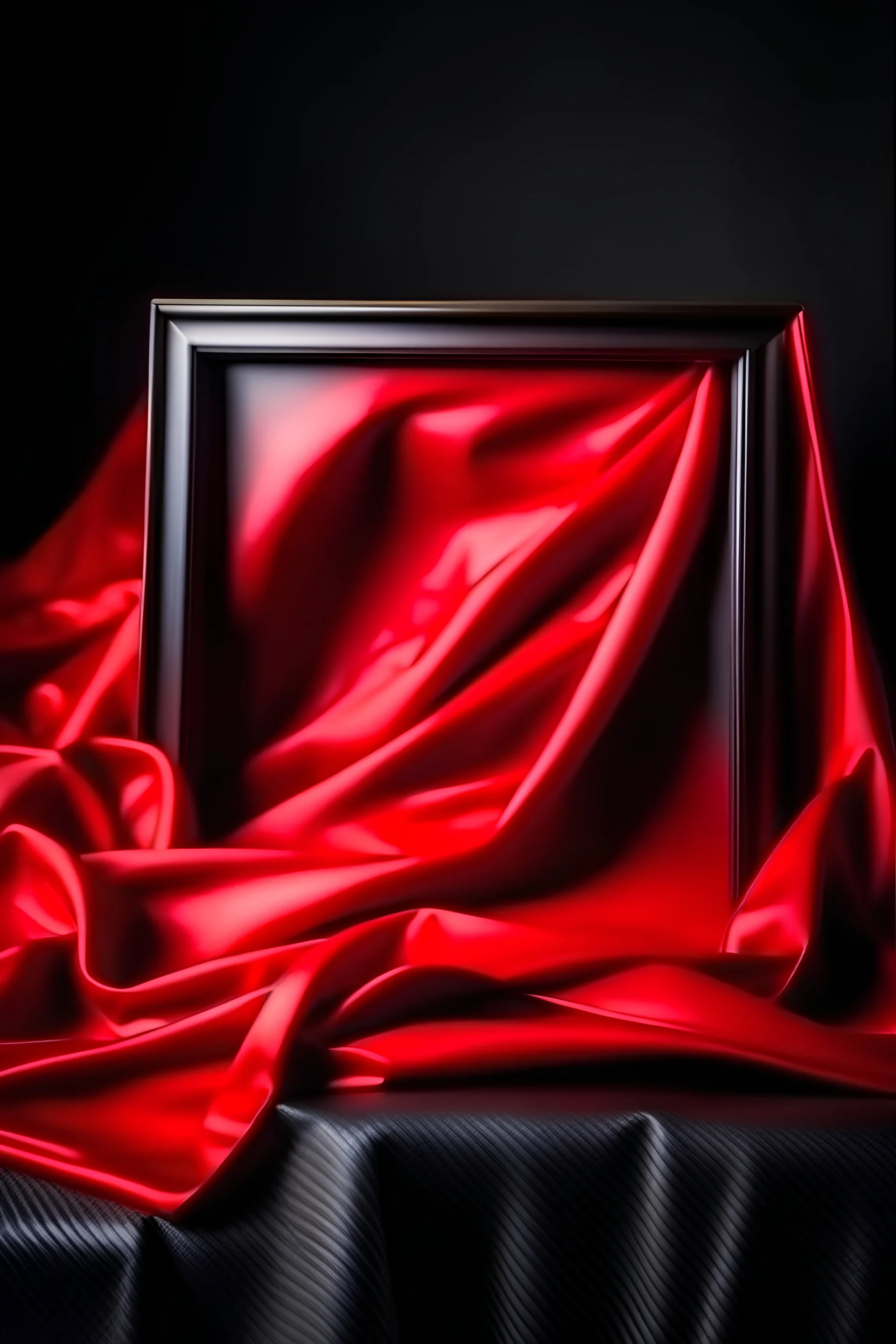 A realistic picture, taken from a professional camera, frame without a picture, wrapped in a bright red cloth