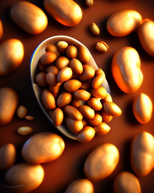 roasted Peanuts. Realistic photo. HD. Glowing. 3d style