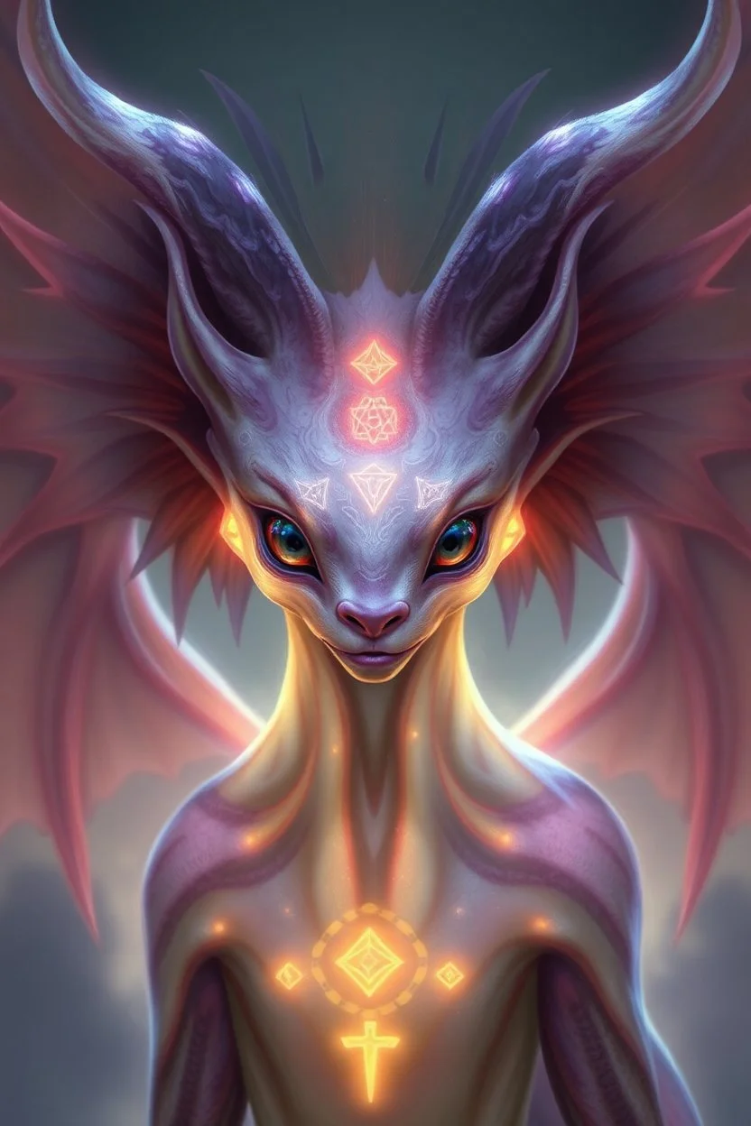 beast Ethereal, with a soft glow to their skin, large elongated heads, or psychic-focused features like glowing symbols on their skin. Their eyes could be wide and fully black or contain swirling colors.