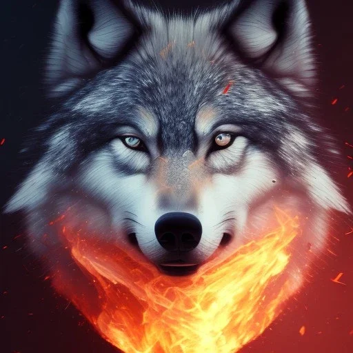 wolf, fire, forest, red, masterpiece, expert, 8K, hyperrealism, sharp focus, cinematic lighting