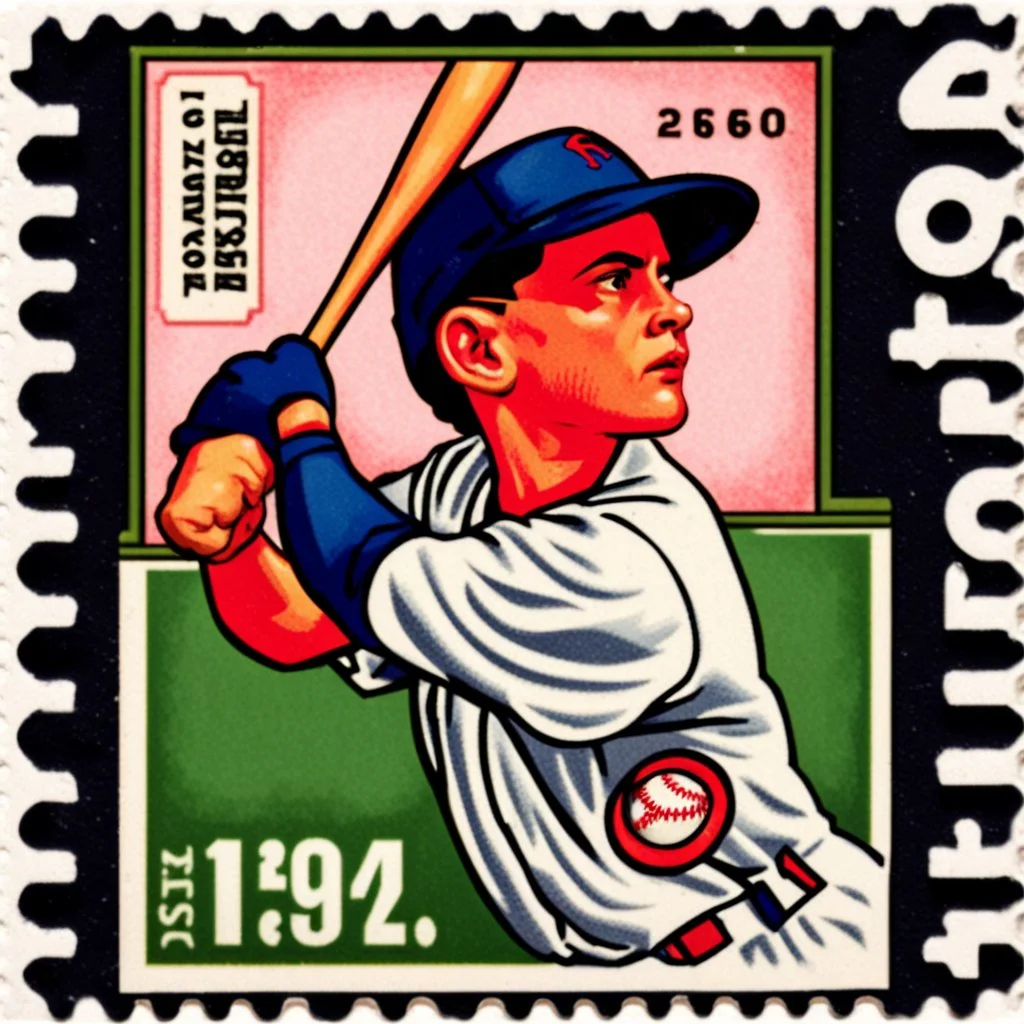 Baseball card on a postage stamp