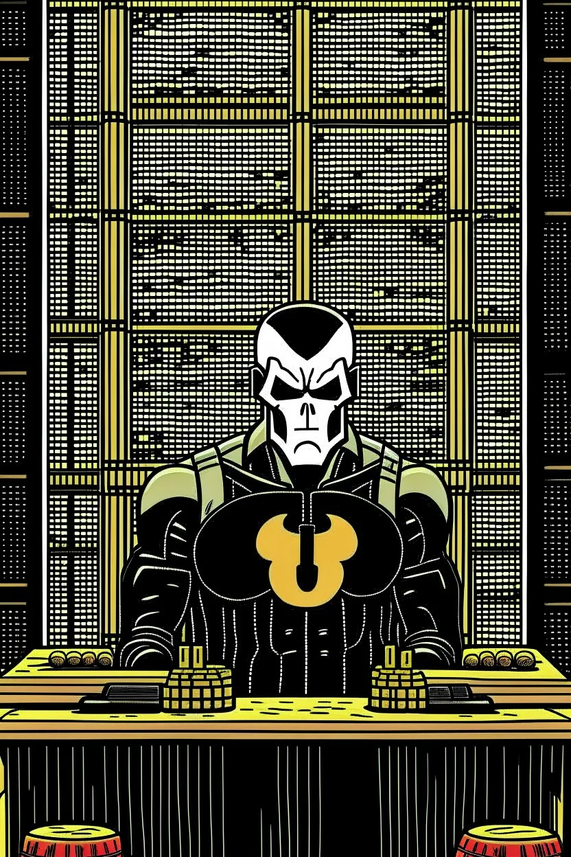 punisher sku;; inside prison cell in brooklyn in the style of Hiroshi Nagai