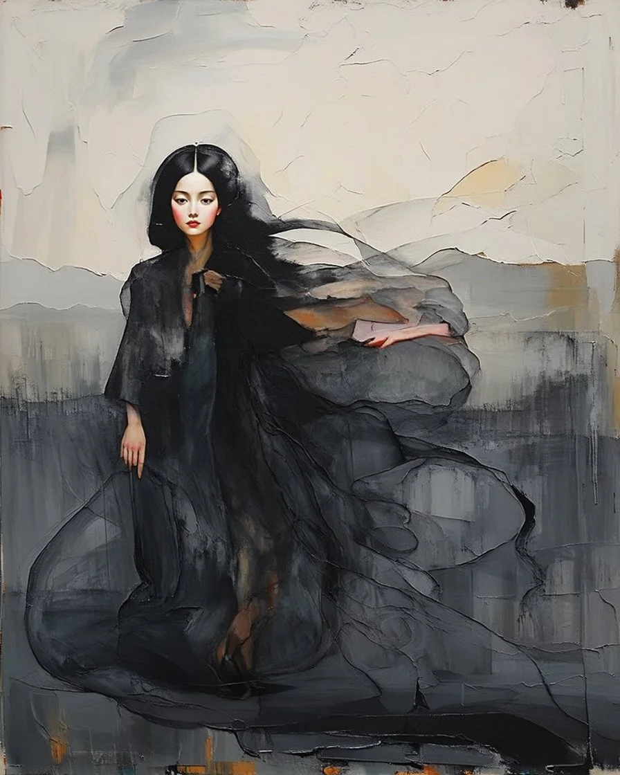 Artists Richard Burlet and Tran Nguyen…the girl from nowhere…otherworldly ethereal beauty… Shadow-Soul Black…Wanderer Ink…Dusk-Drifter Grey…Solitary Figure Umber… Modifiers: Zdzisław Beksiński Picasso naive art Henri Matisse Alex Grey Andy Warhol Paul Klee Wassily Kandinsky Otto Dix Paul Cezanne Ernst Ludwig Kirchner Tim Burton graffiti Johannes Vermeer Francis Bacon Max Ernst Pino Daeni Jasper Johns Egon Schiele Mondrian Georgia O'Keeffe M.C. Escher Yuko Shimizu Joan Miró Louis Wain Victo Ngai