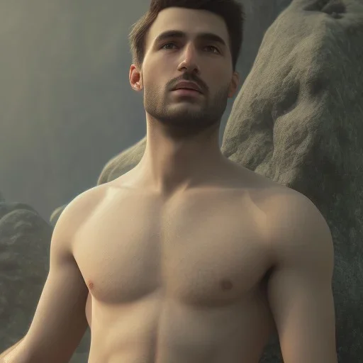 A man in briefs, mysterious, soft lighting, unreal engine 5 volumetric lighting, intricate details, realistic style, 8k resolution