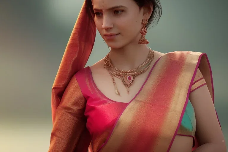 full body photo of a girl in saree i,hyperrealistic,detailed,8k,cinematic