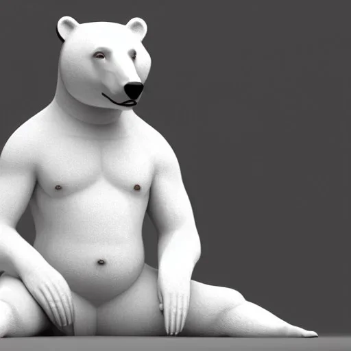 Un ours blanc, réaliste, habillé comme un moine bouddhiste, anthropomorphique, très détaillé, représentation 3d, un maximum de détail