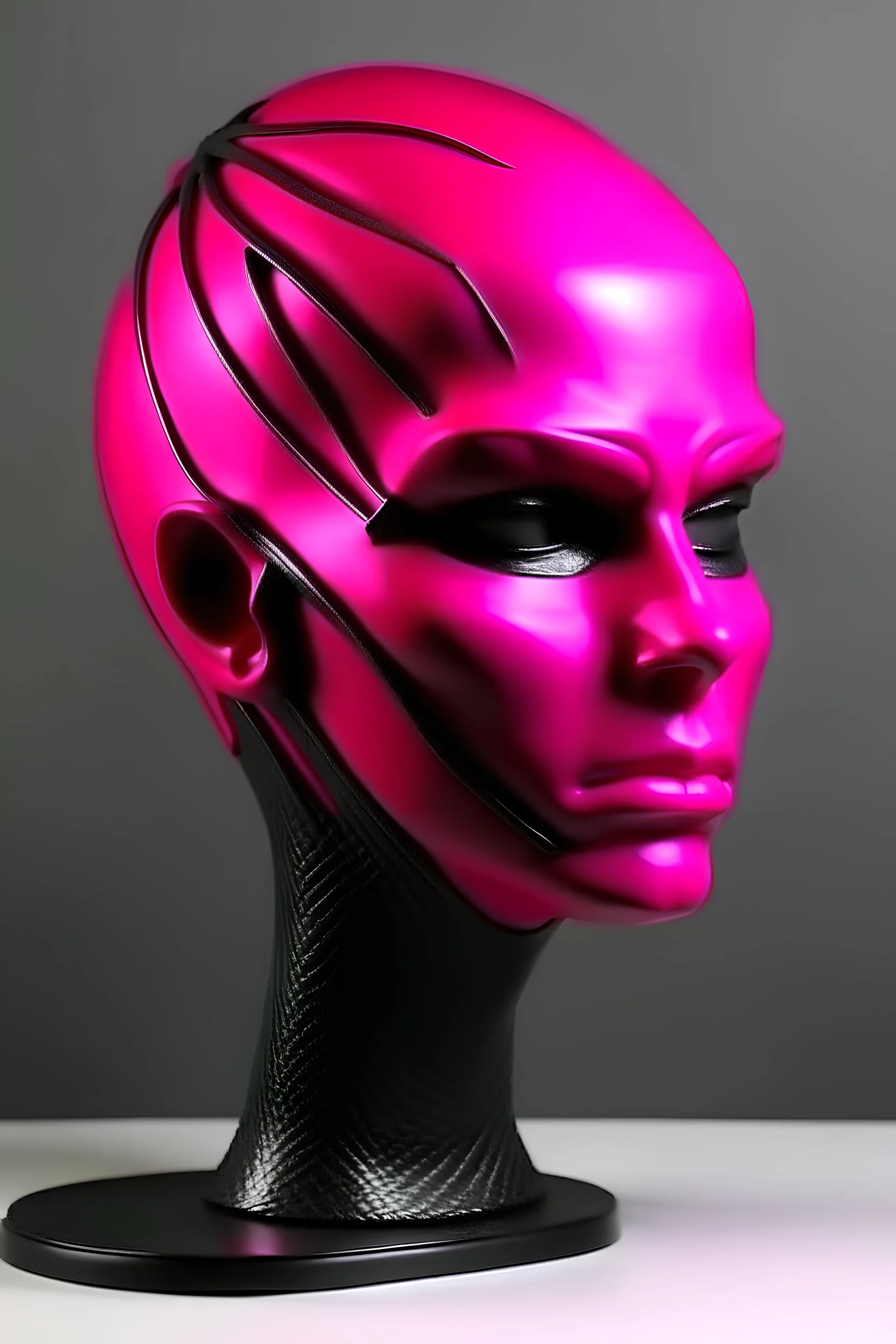 Black rubber face with rubber effect in all face with fuxia rubber effect hair