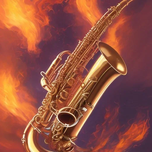 saxophone, modern, on fire, set in a frozen world