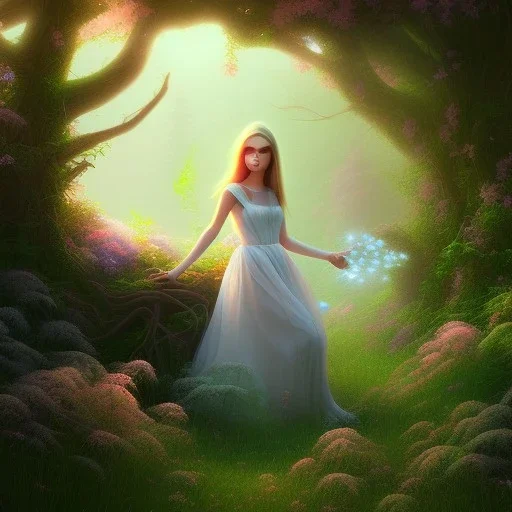 forest in flower girl,fantasy art, Special Lighting, Vibrant, Solid color, forest