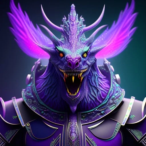 purple mythical creature in galaxy, teal and purple smoke, detailed, realistic, 4k