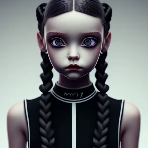 jenna ortega, wednesday addams hair style, wednesday make up, wednesday addams black dress, cinematic, addams family wednesday style, hyper detail, 8k resulation