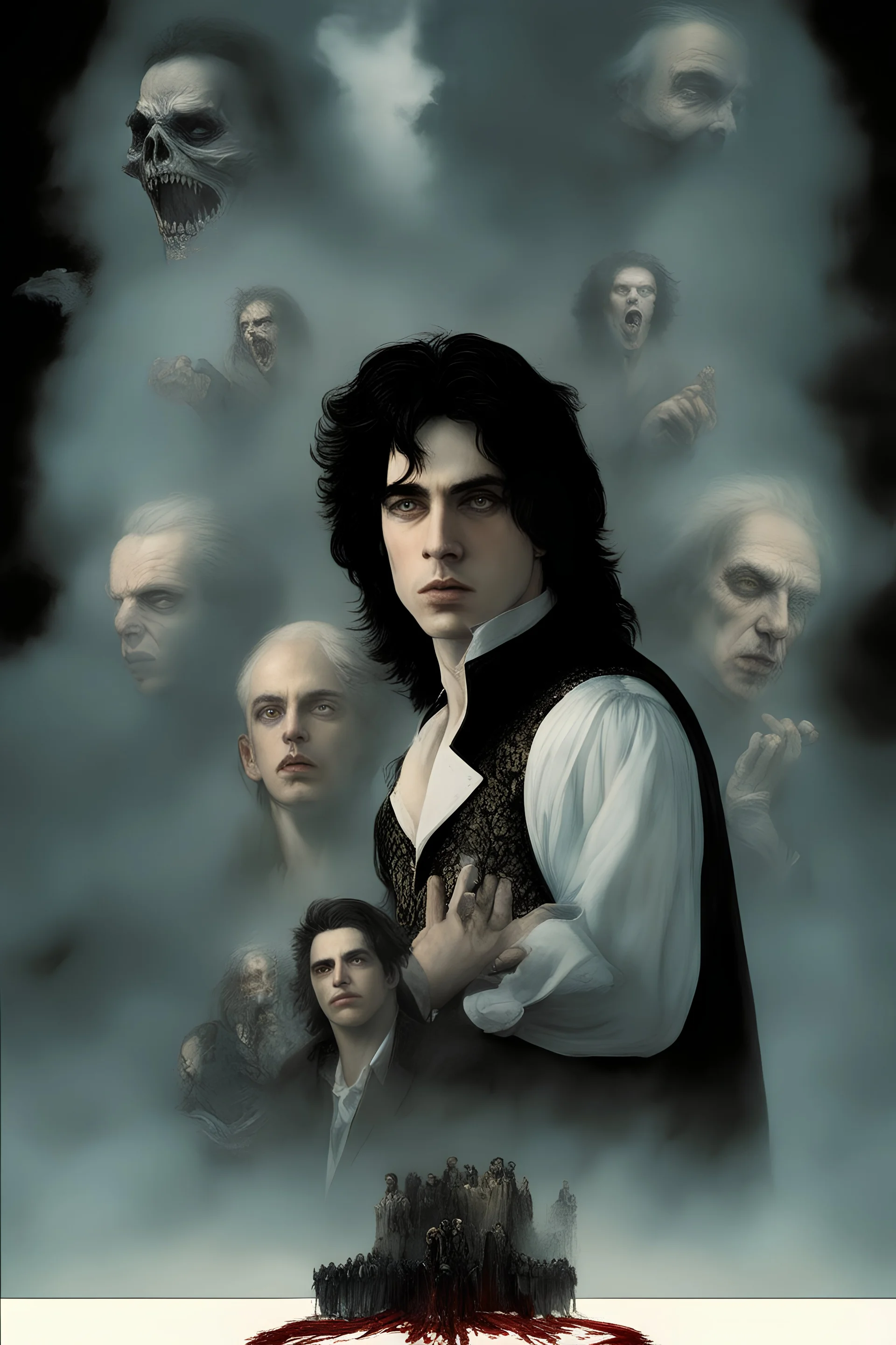 Movie Poster -- "Immortal Soul," Starring Paul Stanley as the evil vampire and Timothee Chalamet as Malcolm Stark - After witnessing the murder of his wife, at the hands of an evil vampire, he vows to avenge her death - in the art style of Boris Vallejo, Frank Frazetta, Julie bell, Caravaggio, Rembrandt, Michelangelo, Picasso, Gilbert Stuart, Gerald Brom, Thomas Kinkade, Neal Adams, Jim Lee, Sanjulian, Thomas Kinkade, Jim Lee,