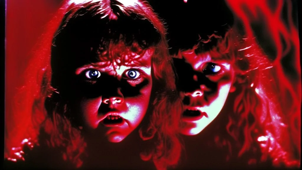 The Exorcist is a 1973 American supernatural horror film. The demonic possession by Pazuzu demon of a young girl (Linda Blair).Alchemist , high voltage, thunder light, closeup, proactive scene, provocative moving, action pose, modern and futuristic HD colored black and red decor of black Pazuzu demon in a high voltage,light saber action, double exposure, halo, perfect composition, highly detailed,lens flare