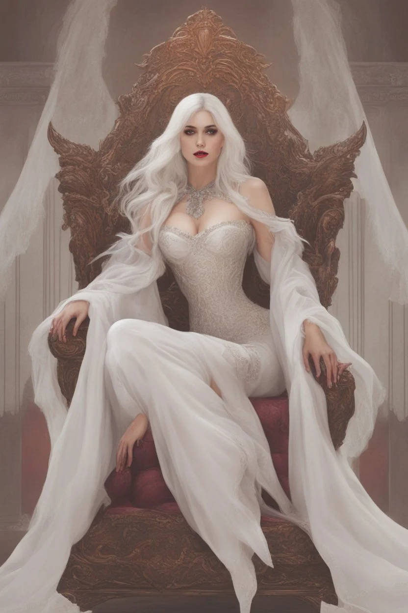 Beautiful white haired Vampire queen on her throne, drawing