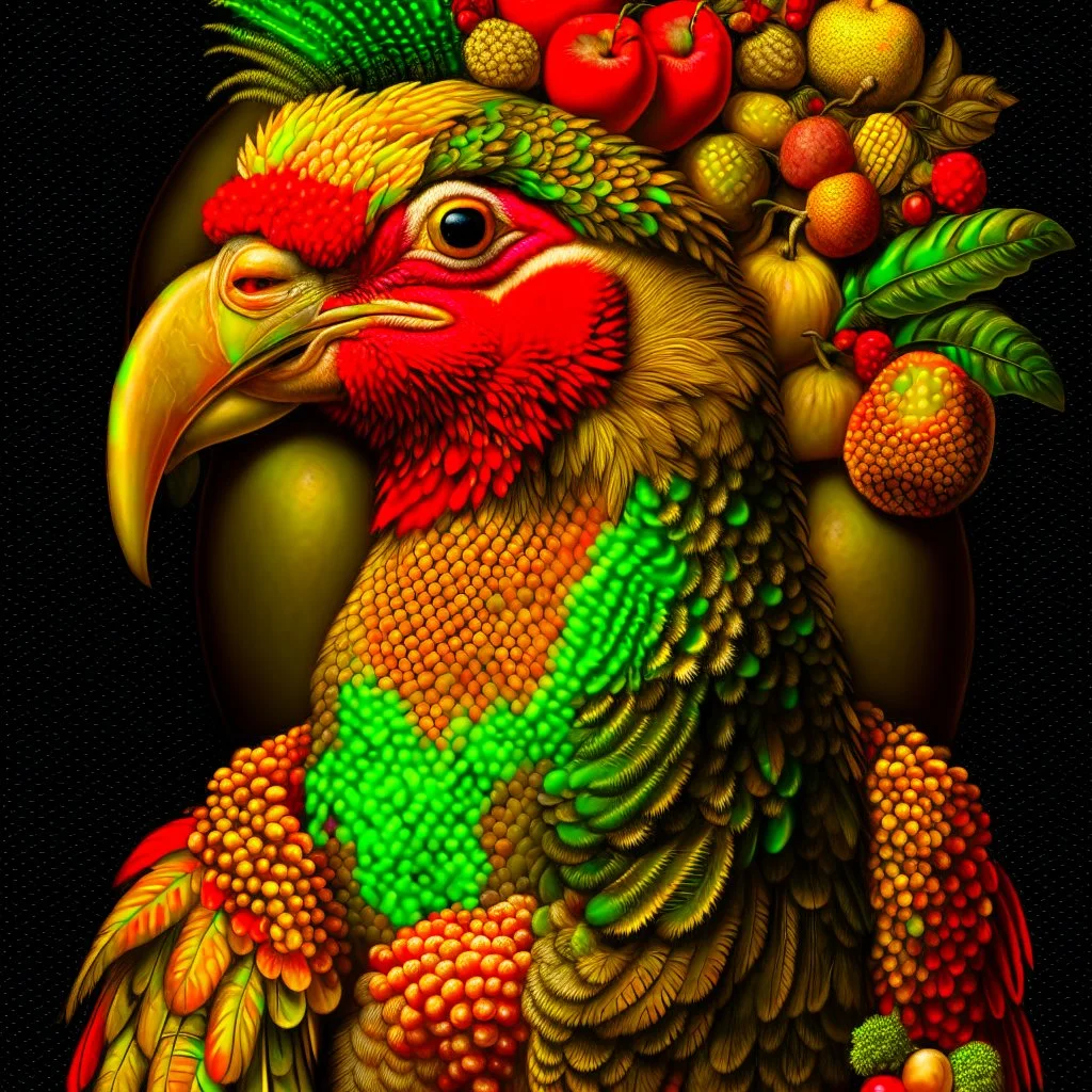 100% + Base Image ::: Giuseppe Arcimboldo Tall Bird Exotic Modifiers: highly detailed sharp focus extremely detailed intricate beautiful high definition crisp quality details focused no text no watermark great depth and scale intricately detailed no frame crisp No Signature sharp details no numbers Extreme Sharpness Depth in Details Field of Depth Started from image: