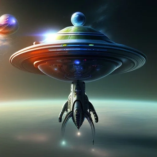 Space mothership, alien style, metalic color, hyper realistic, blur