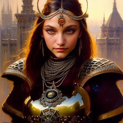 portrait beautiful face Maddie Ziegler ,busty,medieval metal armor balanciaga fashion clothe painting by gaston bussiere, greg rutkowski, yoji shinkawa, yoshitaka amano, tsutomu nihei, donato giancola, tim hildebrandt, oil on canvas, cinematic composition, extreme detail,fit full head inside picture