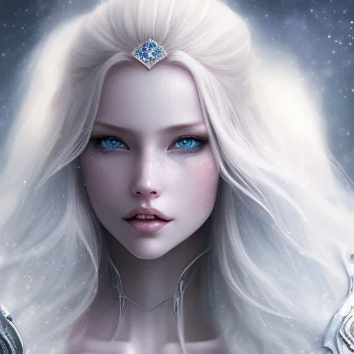 ice queen blue eyes long blond hair smiling face in elden ring realistic