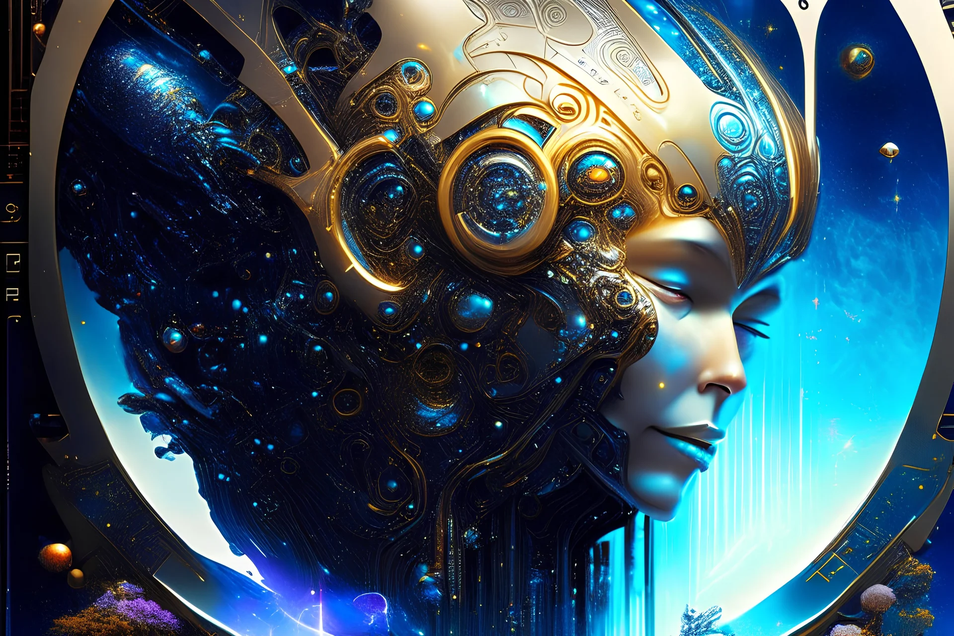 Artificial Intelligence book cover, objects, computer, spaceship, futuristic, Leadership, codding, details, yin and yang, composition, objects artificial intelligence, coding, cipher, high-tech, technology, code & machine, leadership, code, sci-fi background, Breathtaking Fantasy core Artwork By Android Jones, Jean Baptiste Monge, Alberto Seveso, Erin Hanson, Jeremy Mann. Intricate Photography, A Masterpiece, 8k Resolution Artstation, Unreal Engine 5, Cgsociety, Octane Photograp