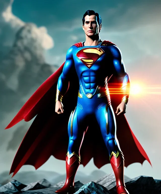 Superman, full body, battlefield atmosphere,dark fantasy, hyper realistic detail, unreal engine 5, ultra cinematic and great lighting, octane render, illustration of Superman, hd, character design